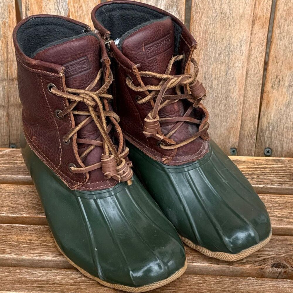 Sperry Women's Saltwater Duck Boots Brown Green Waterproof Women’s size 6 - Picture 5 of 10